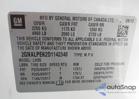 2013 Chevrolet Equinox 2Lt из США, поврежденный, VIN 2GNALPEK2D1142348